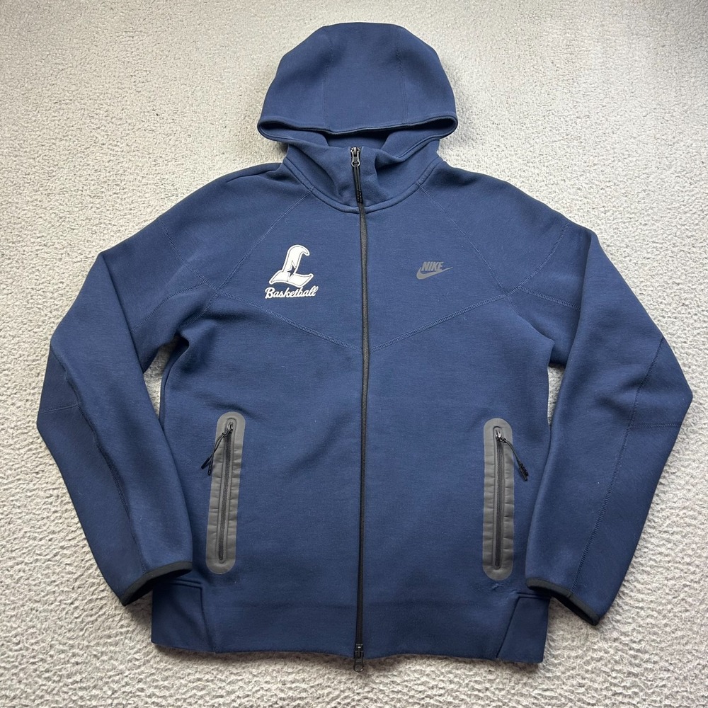 Nike Tech Fleece Jacket Mens Navy Full Zip Windrunner Hoodie School Logo Sz M